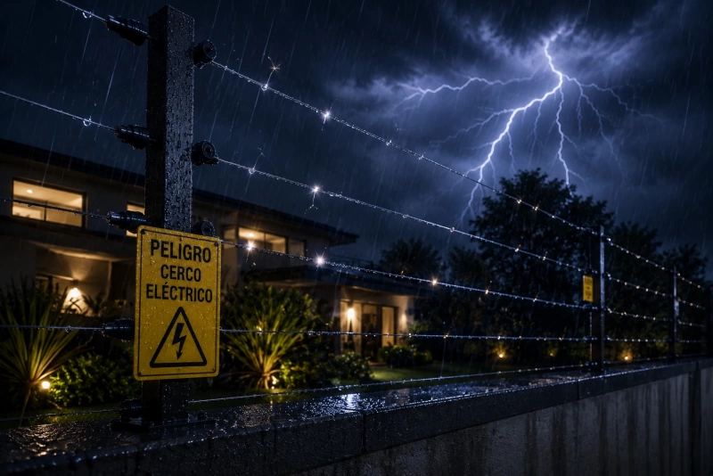 Cerco eléctrico bajo la lluvia seguridad y funcionamiento