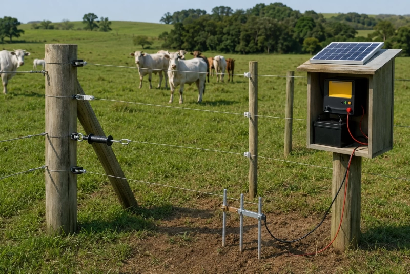 Componentes de un cerco eléctrico para ganado detallados
